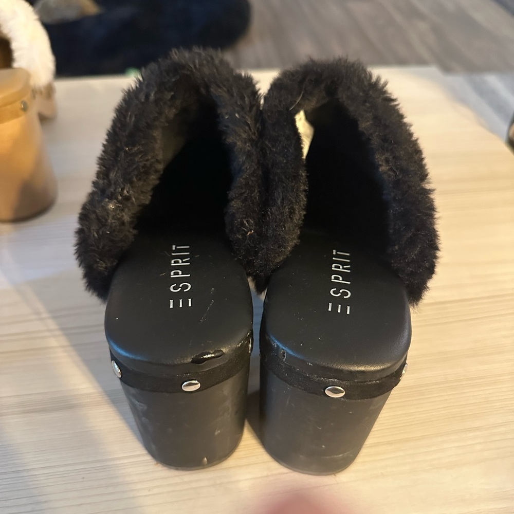 ESPRIT chunky heel black clogs size 9